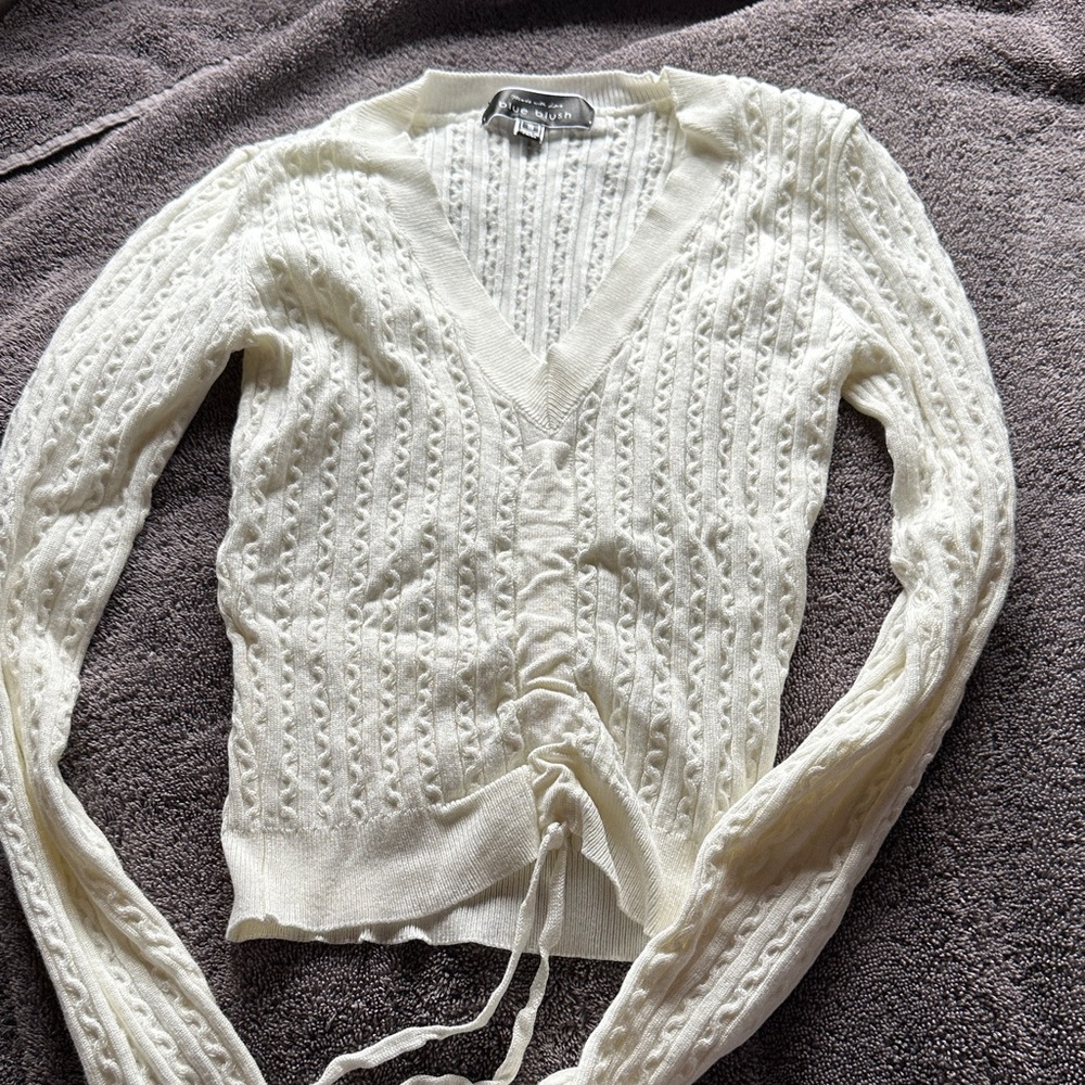 Blue Blush Cream Cable Knit Cardigan